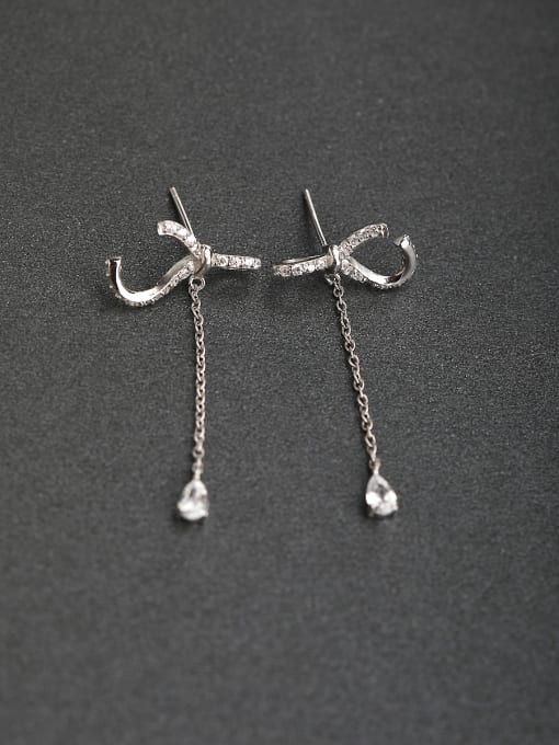Lin Liang Inlaid zircon  Water drop delicate 925 Silver Long Earrings