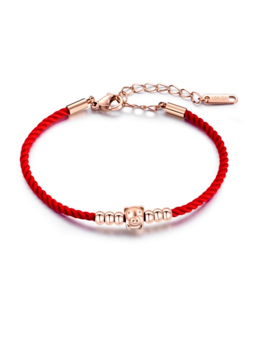 Open Sky Stainless Steel With Rose Gold Plated Cute Pig Red rope Bracelets 1