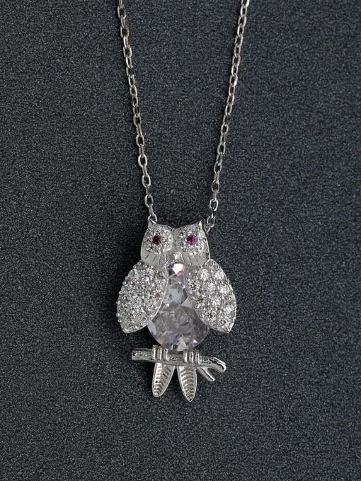 Lin Liang Miniature zircon crystal owl 925 silver necklace 0