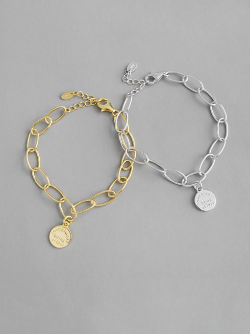 DAKA 925 Sterling Silver With Glossy Simplistic Geometric English Round Chain Bracelets 0