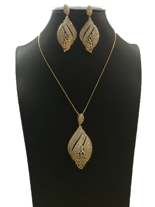 Tabora GODKI Luxury Women Wedding Dubai Copper With Gold Plated Fashion Leaf 2 Piece Jewelry Set 0