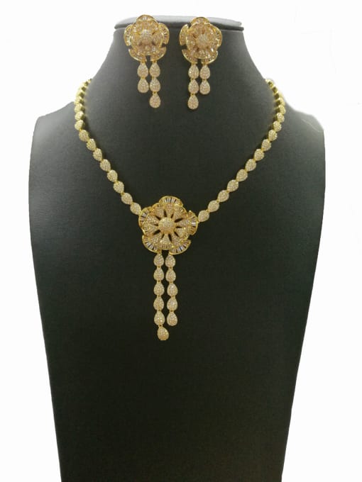 Tabora GODKI Luxury Women Wedding Dubai Copper With Gold Plated Fashion Water Drop 2 Piece Jewelry Set