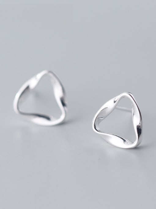 Silver 925 Sterling Silver With Glossy Simplistic Triangle Stud Earrings