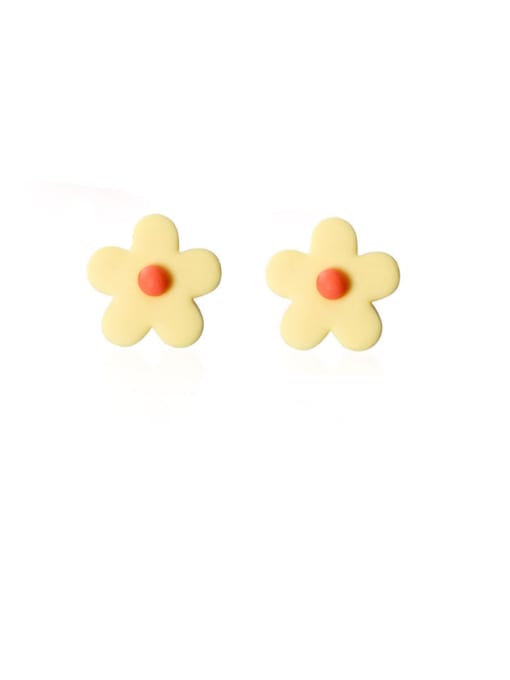 yellow 925 Sterling Silver With Platinum Plated Cute Flower Stud Earrings