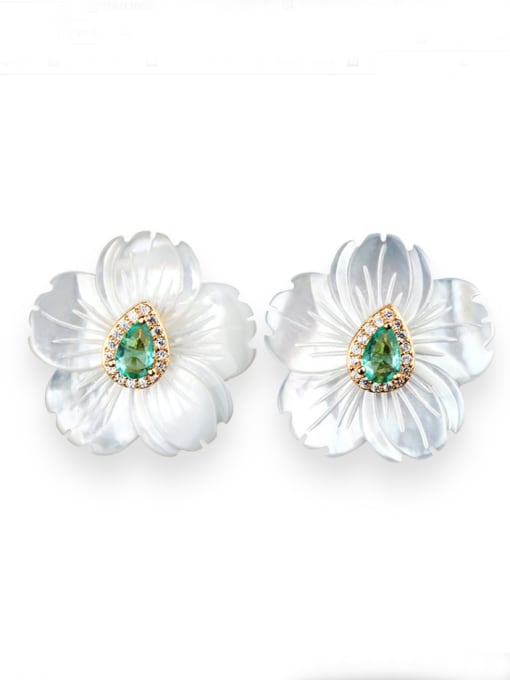 ROSS Copper With Shell Fashion Flower Stud Earrings 0