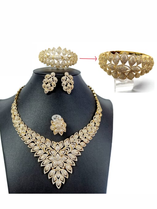 Tabora GODKI Luxury Women Wedding Dubai Copper With Gold Plated Luxury Leaf Jewelry Sets 0
