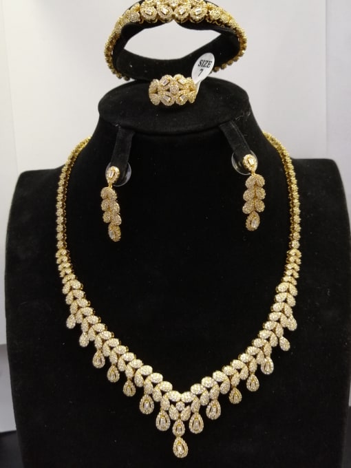 Tabora GODKI Luxury Women Wedding Dubai Copper With Gold Plated Fashion Water Drop 4 Piece Jewelry Set