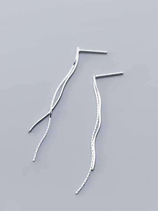 Silver 925 Sterling Silver With Glossy Simplistic Line Threader Earrings