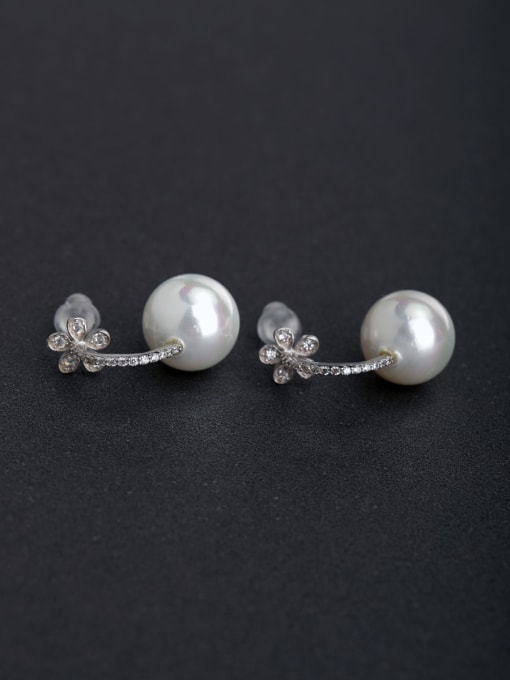 Lin Liang Micro inlay Rhinestone  Imitation pearls 925 silver Stud earrings 0