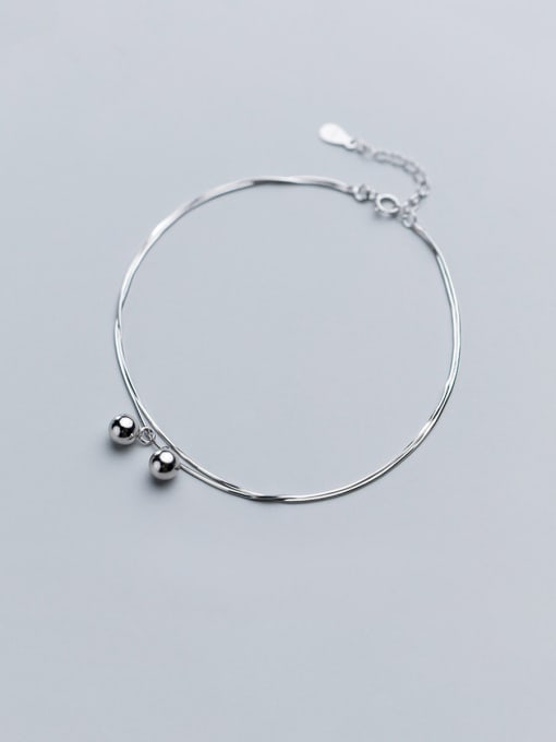 sliver 925 Sterling Silver With Platinum Plated Simplistic Light bead Pendant Anklets