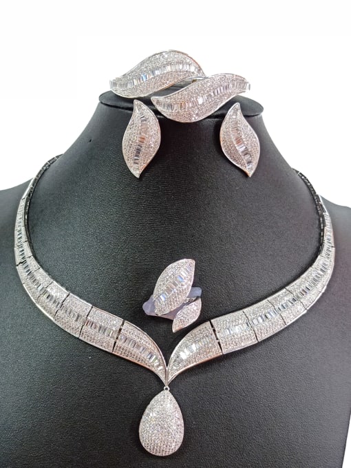 Tabora GODKI Luxury Women Wedding Dubai Copper With White Gold Plated Luxury Leaf Jewelry Sets
