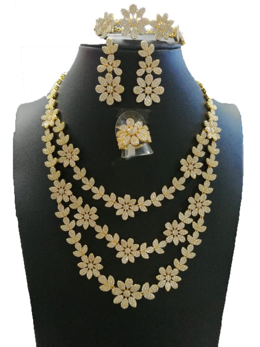 Tabora GODKI Luxury Women Wedding Dubai Copper With Gold Plated Fashion Flower 4 Piece Jewelry Set 0