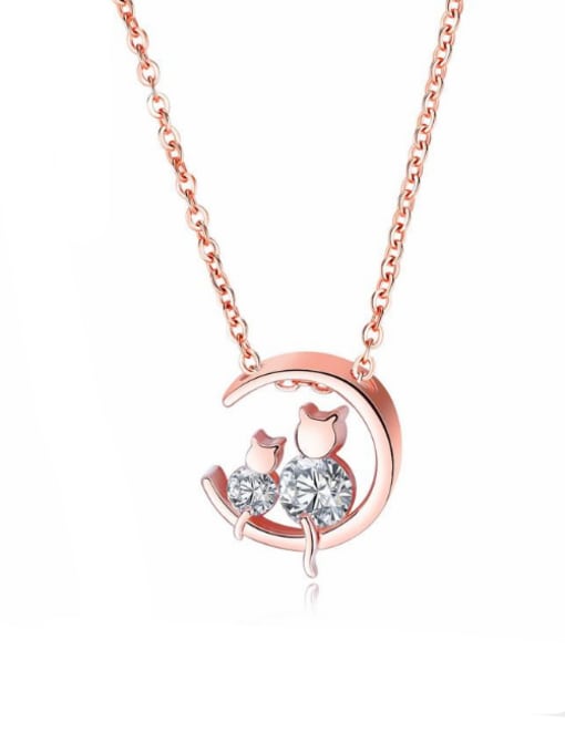 Open Sky Copper With Rose Gold Plated Cute Cat Necklaces 0