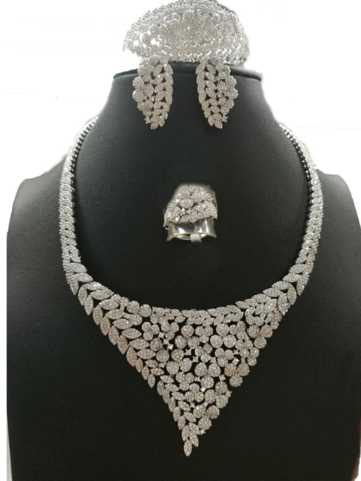 Tabora GODKI Luxury Women Wedding Dubai Copper With White Gold Plated Fashion Leaf 4 Piece Jewelry Set 0