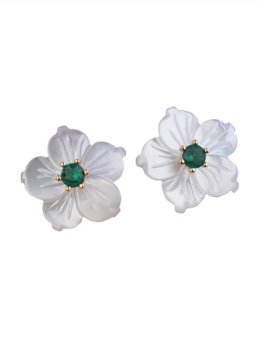 ROSS Copper With  Shell Cute Flower Stud Earrings 3