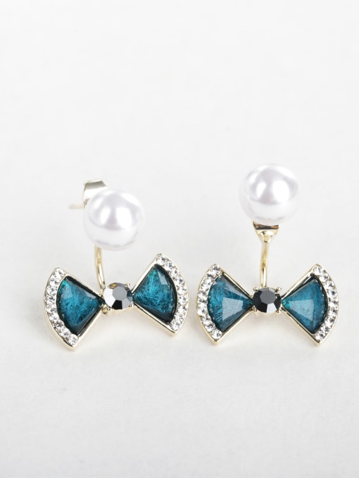 Blue Multicolor Bow tie Imitation pearls Stud Earrings