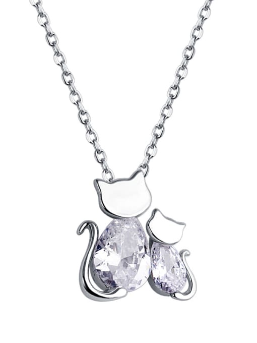 sliver 925 Sterling Silver With Cubic Zirconia  Cute Animal Kitty Necklaces