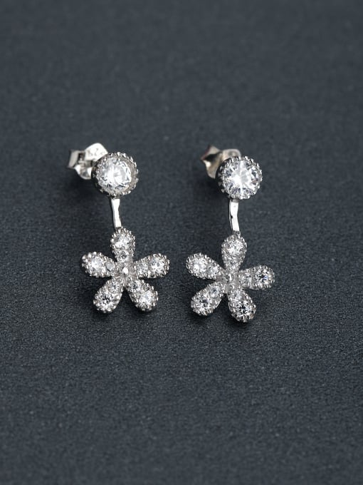 Lin Liang Elegant Micro inlay Zircon Flower 925 silver Stud earrings 0