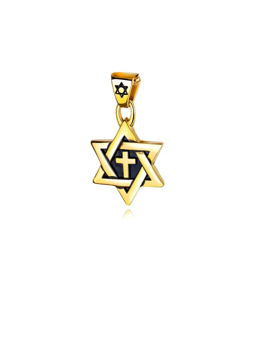 Gold pendant Stainless Steel With   Two-Tone  Plating Personality Six-Star Cross Men's  Pendants
