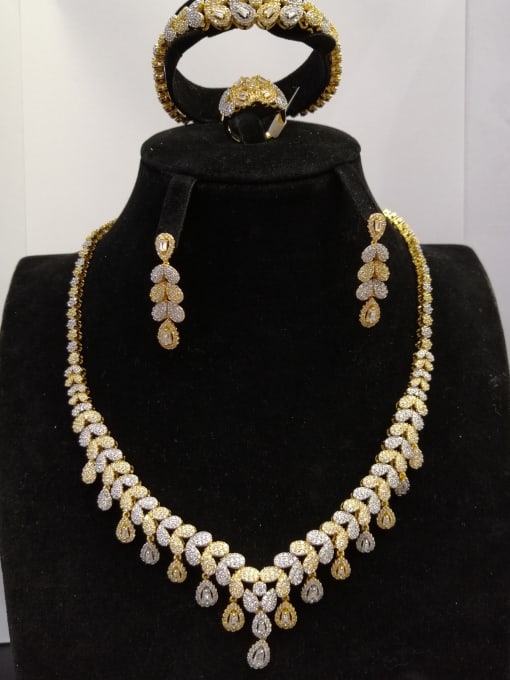 Tabora GODKI Luxury Women Wedding Dubai Copper With MIX Plated Fashion Water Drop 4 Piece Jewelry Set 0