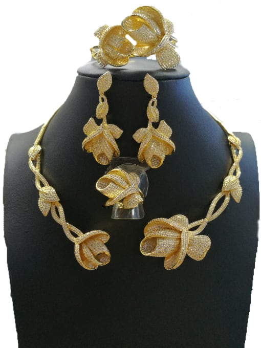 Tabora GODKI Luxury Women Wedding Dubai Copper With Gold Plated Trendy Flower 4 Piece Jewelry Set 0