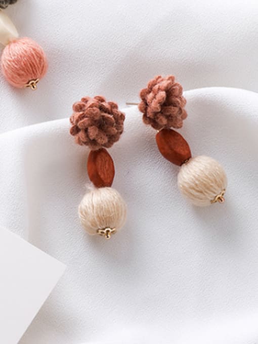 Girlhood Alloy With  Plush Flower  Simplistic  Wool Ball  Drop Earrings 3