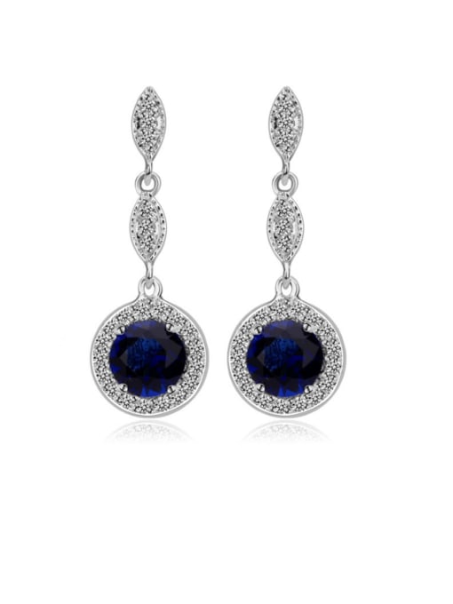 Blue Copper With Platinum Plated Delicate Round Chandelier Earrings