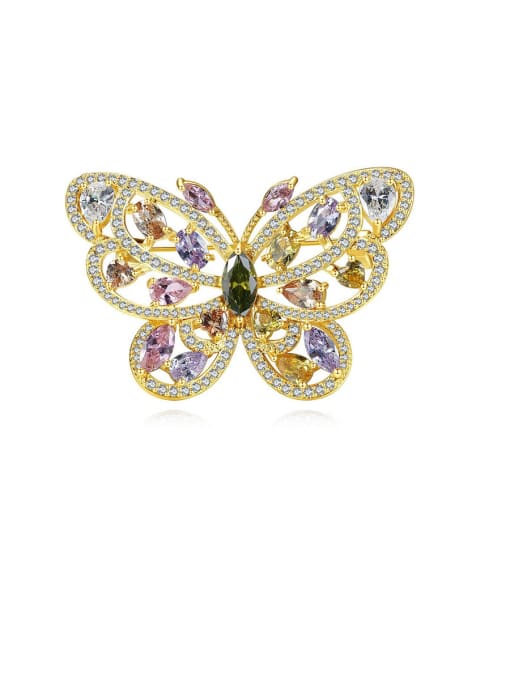 BLING SU Copper With Gold Plated Delicate Butterfly Brooches 0