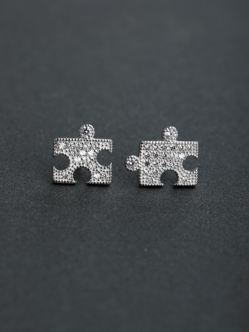 Lin Liang Bling bling Micro inlay Zircon Jigsaw 925 silver Stud earrings 0
