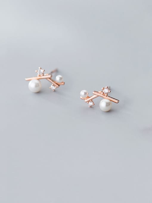 Rosh 925 Sterling Silver With  Artificial Pearl  Personality Irregular Stud Earrings 4