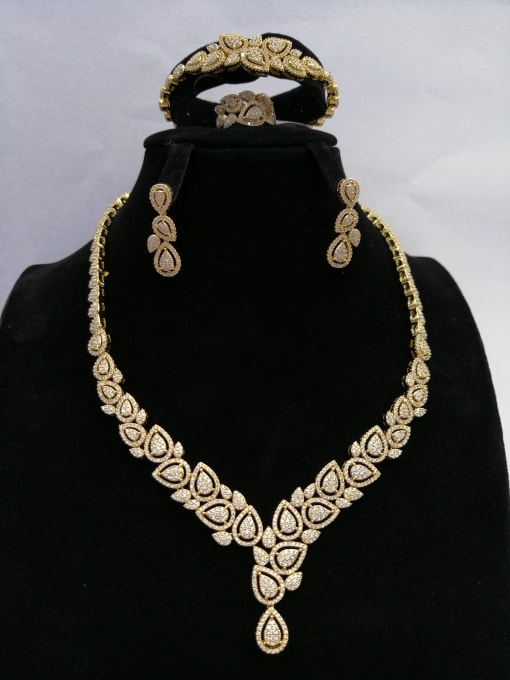 Tabora GODKI Luxury Women Wedding Dubai Copper With Gold Plated Trendy Water Drop 4 Piece Jewelry Set