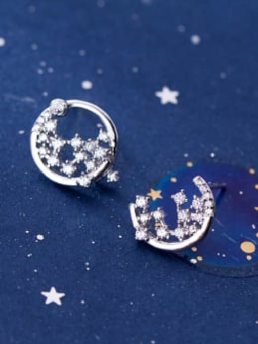 Silver 925 Sterling Silver With  Cubic Zirconia Simplistic Moon Stud Earrings