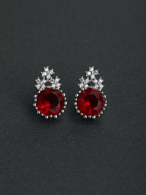 Lin Liang Micro inlay Zircon gorgeous red Semi-precious stones 925 silver Stud earrings 0