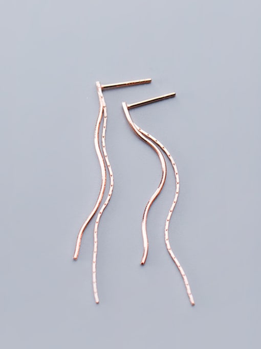 Rose Gold 925 Sterling Silver With Glossy Simplistic Line Threader Earrings