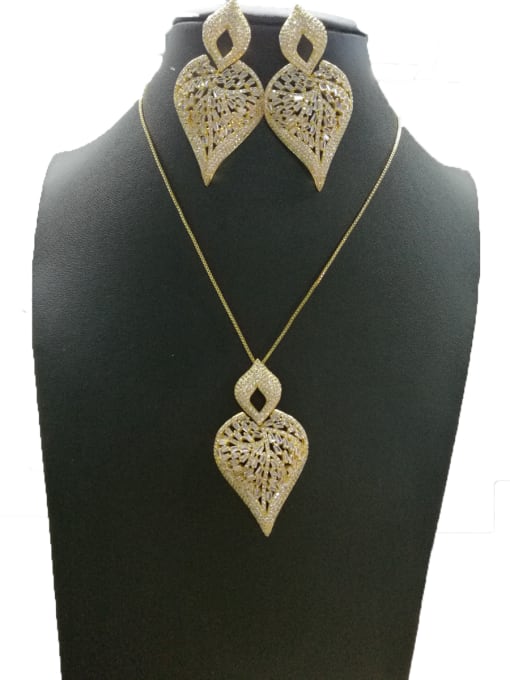 Tabora GODKI Luxury Women Wedding Dubai Copper With Gold Plated Fashion Leaf 2 Piece Jewelry Set 0