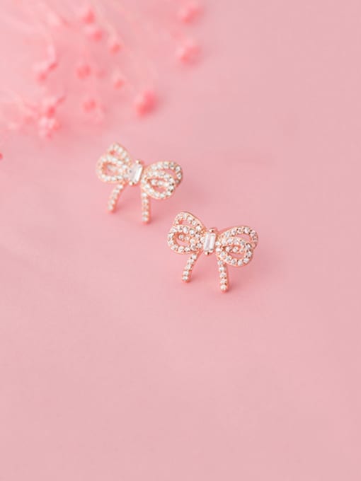 Rosh 925 Sterling Silver With Cubic Zirconia Cute Bowknot Stud Earrings 0