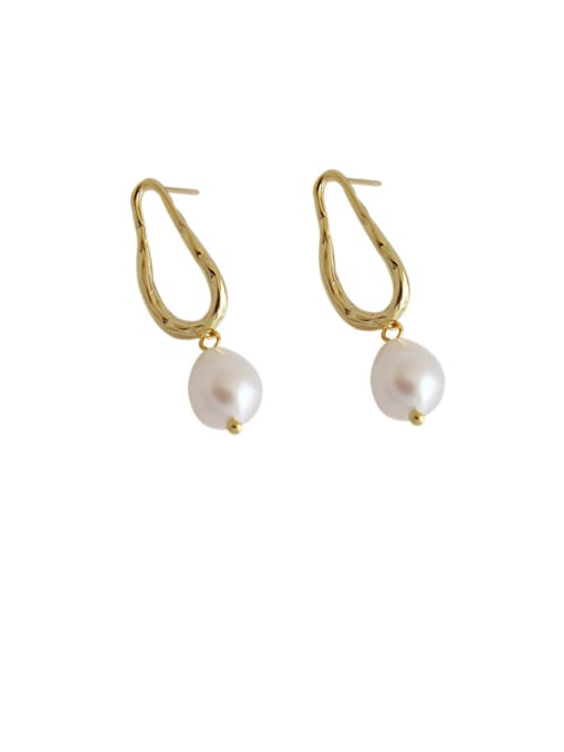 gold 925 Sterling Silver With  Artificial Pearl Simplistic Irregular Drop Earrings