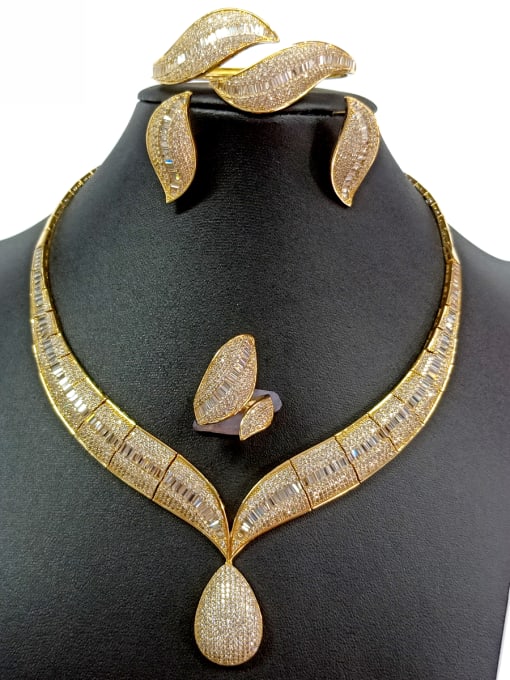 Tabora GODKI Luxury Women Wedding Dubai Copper With Gold Plated Luxury Leaf Jewelry Sets