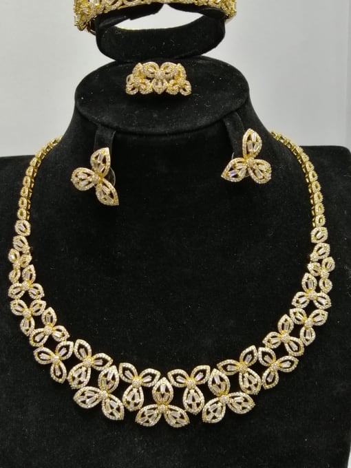 Tabora GODKI Luxury Women Wedding Dubai Copper With Gold Plated Trendy Flower 4 Piece Jewelry Set