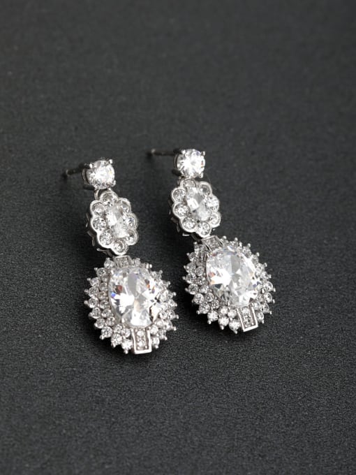 Lin Liang Micro inlay Zircon oval bling bling 925 silver Drop Earrings 0