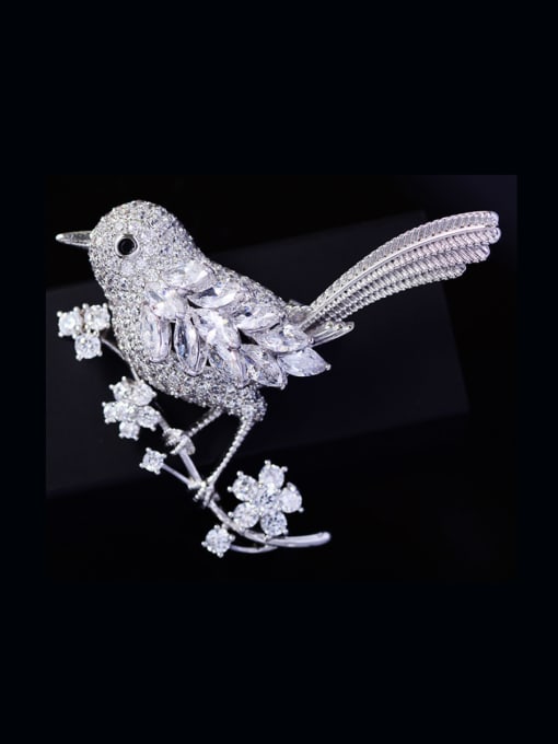 Hua Copper With Cubic Zirconia Cute Bird Brooches 2