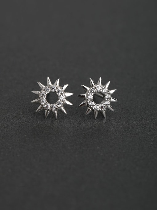 Lin Liang Inlaid Sun flower simple 925 silver Stud earrings 0