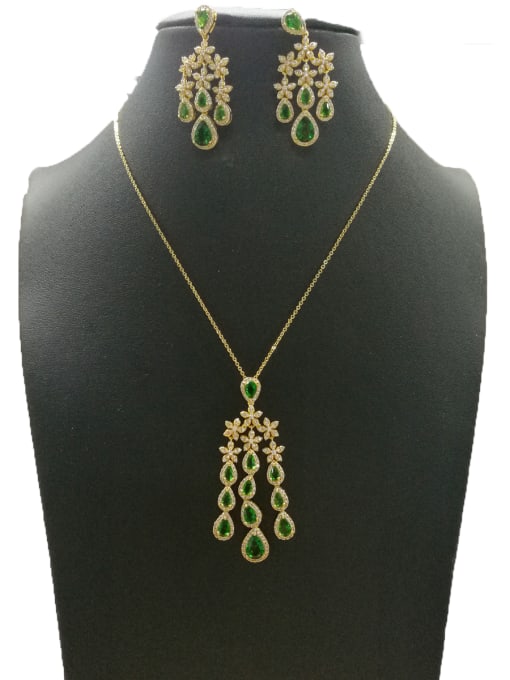 Green GODKI Luxury Women Wedding Dubai Copper With Gold Plated Trendy Water Drop 2 Piece Jewelry Set