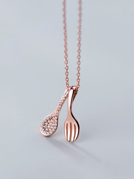 Rose 925 Sterling Silver With Cubic Zirconia Personality ISpoon Fork Necklaces
