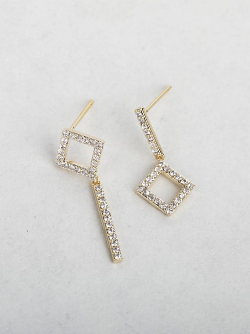 Gold Geometric key Zircon Copper inlaid platinum Asymmetry Drop Earrings