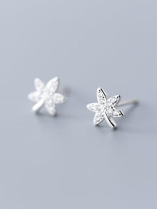 sliver 925 Sterling Silver With Cubic Zirconia Simplistic Leaf Stud Earrings