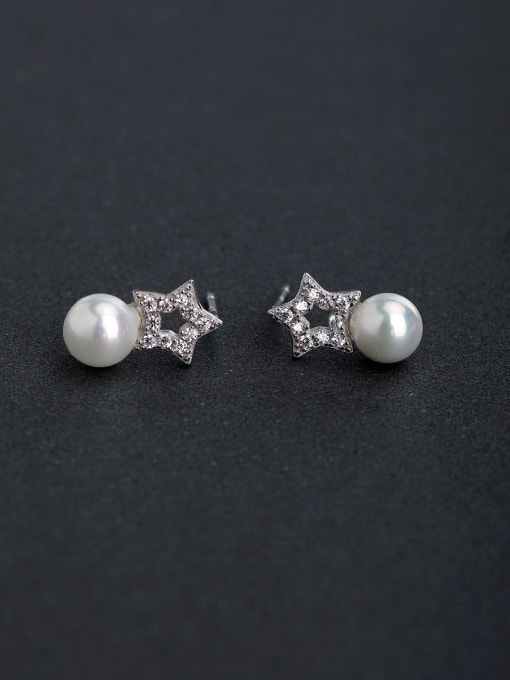 Lin Liang Micro inlay Rhinestone sta Imitation pearls 925 silver Stud earrings 0