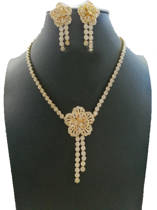 Tabora GODKI Luxury Women Wedding Dubai Copper With Gold Plated Fashion Flower 2 Piece Jewelry Set