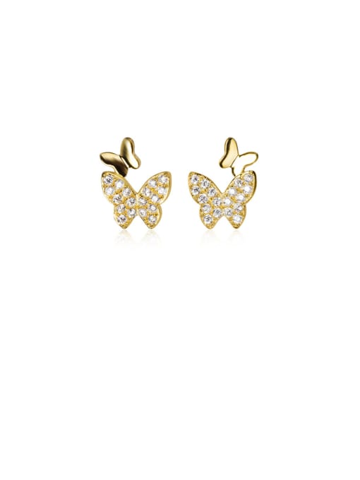 gold 925 Sterling Silver With Cubic Zirconia  Cute Butterfly Stud Earrings