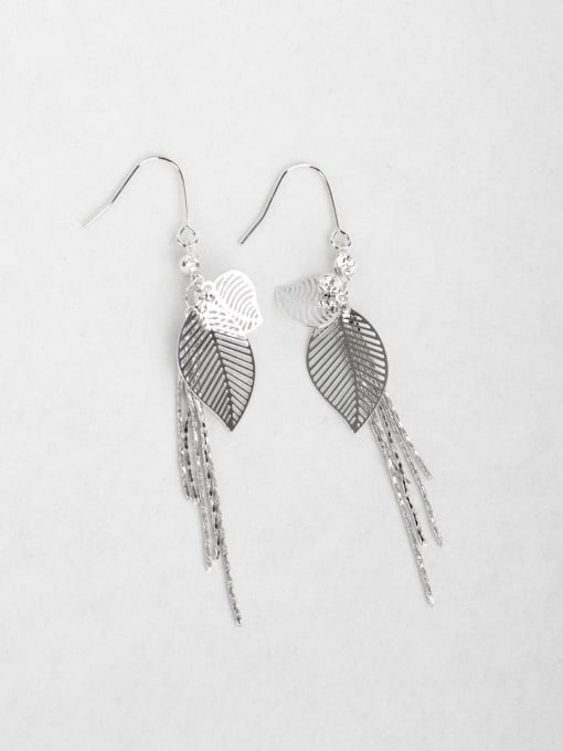 ANI VINNIE metallic feel Leaf tassel long earrings 0